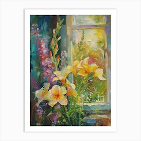 Snapdragon Flowers On A Cottage Window 4 Art Print