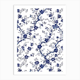 Blue And White Floral Wallpaper Art Print