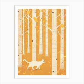 Cat In The Birch Forest Art Print