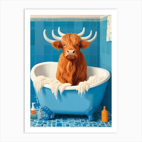 Scottish Cow In Bath Art Print