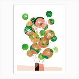 Pilea In Green And Coral Art Print