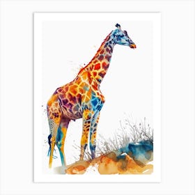 Giraffe On The Hill Watercolour 3 Art Print