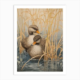 Two Ducklings Japanese Woodblock Style  3 Art Print