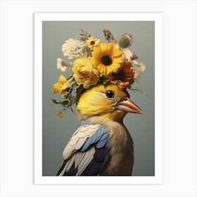 Bird With A Flower Crown American Goldfinch 4 Art Print