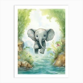 Elephant Painting Scuba Diving Watercolour 1 Art Print