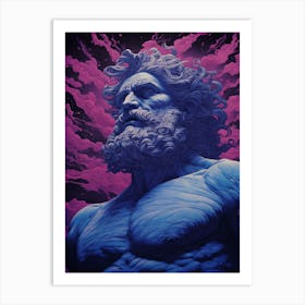  Poseidon In Blue Colour In The Style Of Virgil Finlay 3 Art Print
