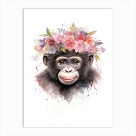 Gorilla Art With Flowers Watercolour Nursery 8 Art Print