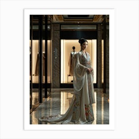 Asian Woman Stands Poised In A Luxurious Fashion Ensemble Contrasting Traditional Elements With Hig (2) Art Print