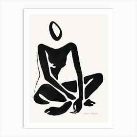Minimal Black Nude Painting Sitting Woman Art Print