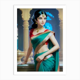 A Beautiful House Wife In Saree And Ornaments Art Print