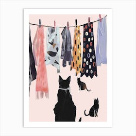 Clothesline With Cats Art Print