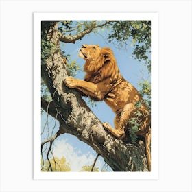 Barbary Lion Relief Illustration Climbing A Tree 1 Art Print
