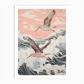 Vintage Japanese Inspired Bird Print Dunlin 3 Art Print