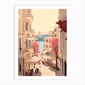Split Croatia 1 Vintage Pink Travel Illustration Art Print
