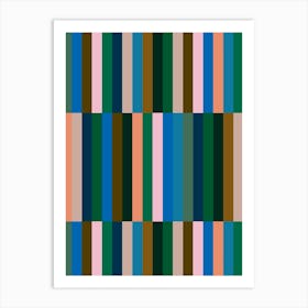 Geometric Stripes Multi Neutral Blue and Brown Art Print