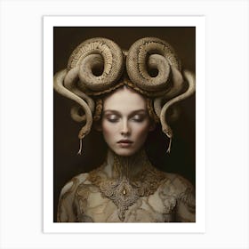 "Surrealistic Fashion: Woman and Snakes" Art Print