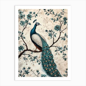 Cream Peacock Vintage Wallpaper 1 Art Print