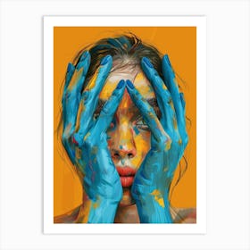 Of A Woman With Painted Hands Art Print