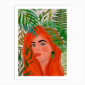 Orange Hair In Love Of Plants Art Print