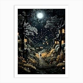 Moonlit Walk Through The Village Art Print