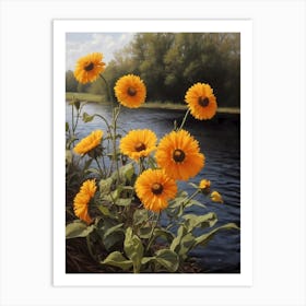 Sunflowers By The River Art Print