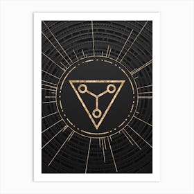 Geometric Glyph Symbol in Gold with Radial Array Lines on Dark Gray n.0246 Art Print