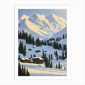 Courchevel, France Ski Resort Vintage Landscape 2 Skiing Poster Art Print