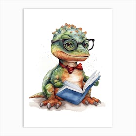 Smart Baby T Rex Dinosaur Wearing Glasses Watercolour Illustration 2 Art Print