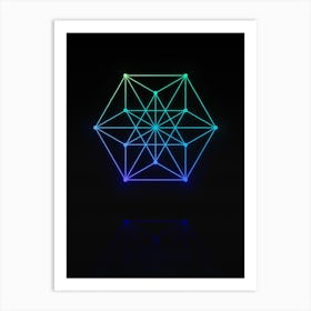 Neon Blue and Green Abstract Geometric Glyph on Black n.0360 Art Print