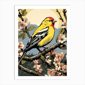 Vintage Bird Linocut American Goldfinch 1 Art Print