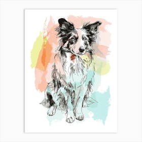 Collie Dog Pastel Line Painting 4 Art Print