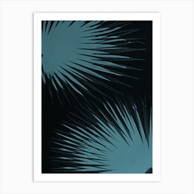 Teal black palm leaves Art Print