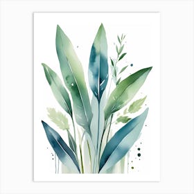 Watercolor Of Green Leaves Art Print