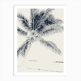 Palm Tree, Abstract Beach, Navy Blue and Beige, Boho Art Print