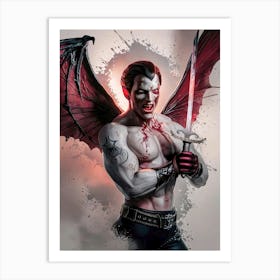 Bloody Male Vampire with Sword - Poster Art Art Print