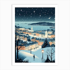 Winter Travel Night Illustration Plymouth United Kingdom 2 Art Print