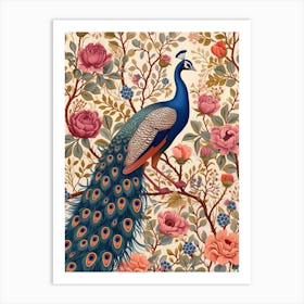 Cream Vintage Floral Peacock Wallpaper 5 Art Print