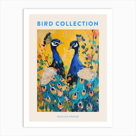 Two Peacocks Colourful Painting 2 Poster Art Print