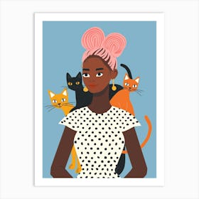 Black Woman With Cats 1 Art Print