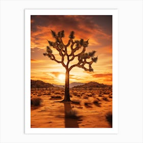 Joshua Tree At Sunrise In The Style Of Gold And Black (4) Art Print