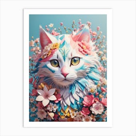 Cat With Flowers Print Art Print