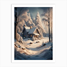 Winter Cabin In The Woods 1 Art Print