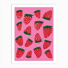 Gouache Strawberries Art Print