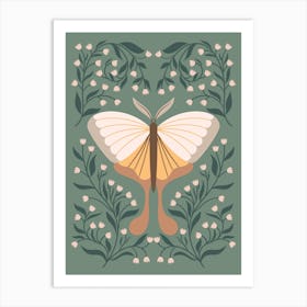 Moth On A Muted Green Background Botanical Art Print