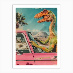 Dinosaur & A Retro Car Collage 4 Art Print