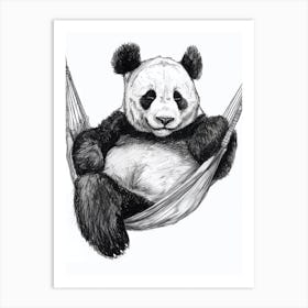 Giant Panda Napping In A Hammock Ink Illustration 2 Art Print