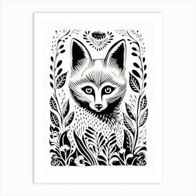 Fox In The Forest Linocut White Illustration 20 Art Print
