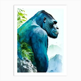 Gorilla On Top Of A Cliff Gorillas Mosaic Watercolour 1 Art Print