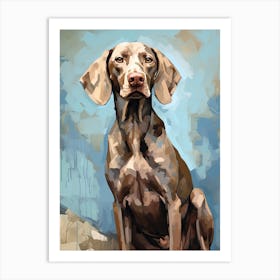 Weimaraner Dog, Painting In Light Teal And Brown 1 Art Print