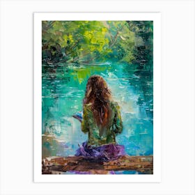 Reading By The River Art Print